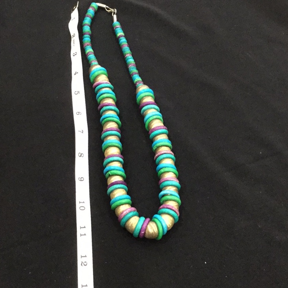 Copper and wood beaded necklace